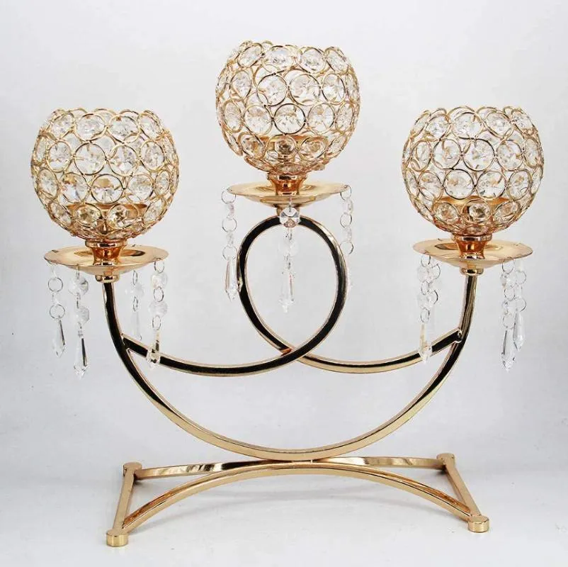 Bougeoirs Style Européen Fer 3-Bras Cristal Métal Chandelier Pour Mariage Maison Salle À Manger Salon Fête D'anniversaire Artisanat OrnementsCandl