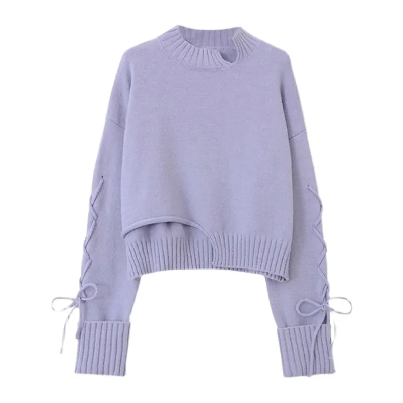 Automne Y2k mode coréenne à manches longues Chic pull femmes Streetwear irrégulier violet tricoté pull femme W220817