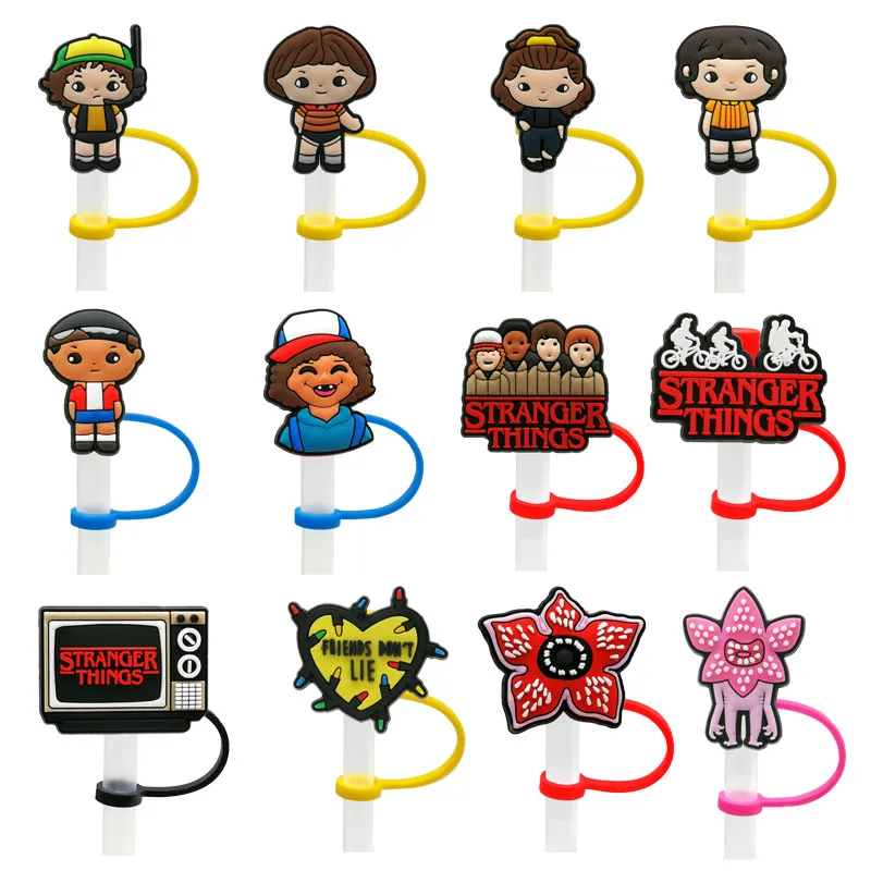 custom stranger things straw topper silicone mold cover fashion charms Reusable Splash Proof drinking dust plug decorative 8mm straw party supplies