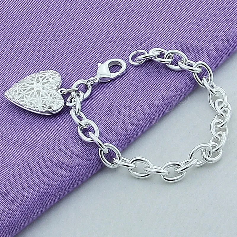 925 Sterling Silver Heart Photo Frame Pendant Bracelet For Women Charm Wedding Engagement Party Fashion Jewelry