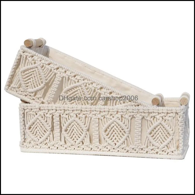 Tissue Boxes Napkins 2Pcs Bohemian Woven Cotton Rope Storage Basket Mtifunctional Box Kitchen Living Room Bathroom Retr Carshop2006 Dh7In