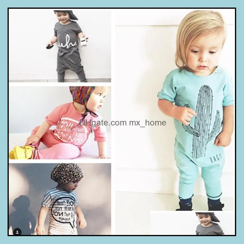 Rompers Summer Ins Infant Baby Letters Printed Cotton One-Piece Sempieve Boys Boys Boys Kids Ovalls Jumpsuits Chilld ClothMxhomeDHF51