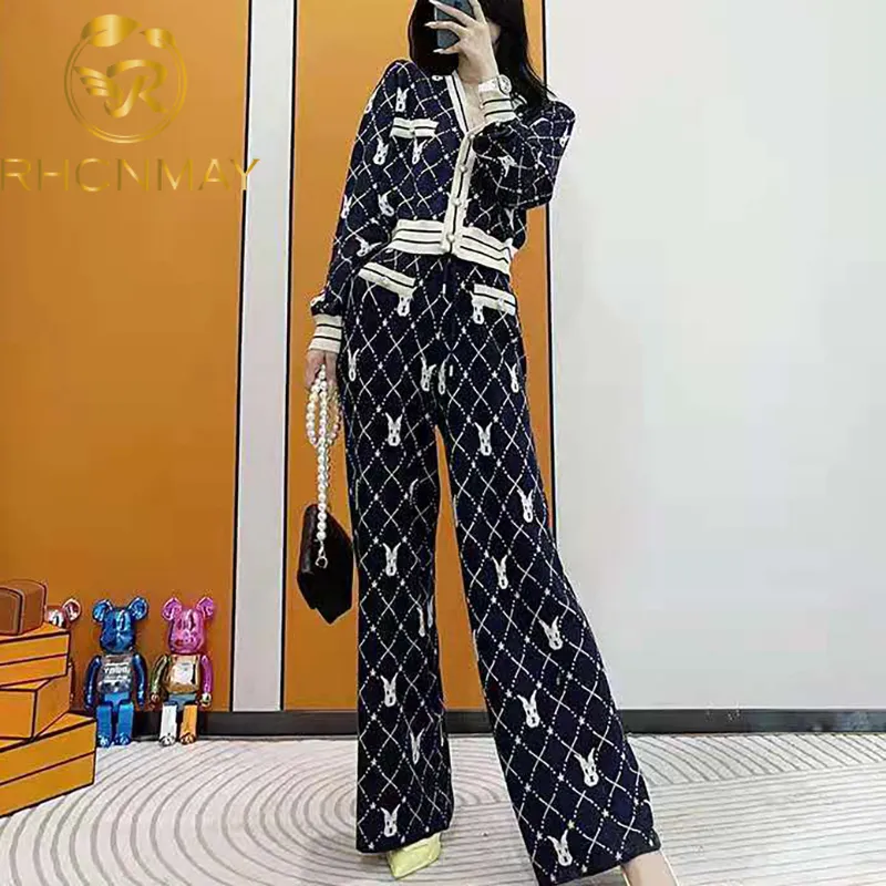 Knitted Loungewear Set Womens Autumn Winter Two Piece Outfit