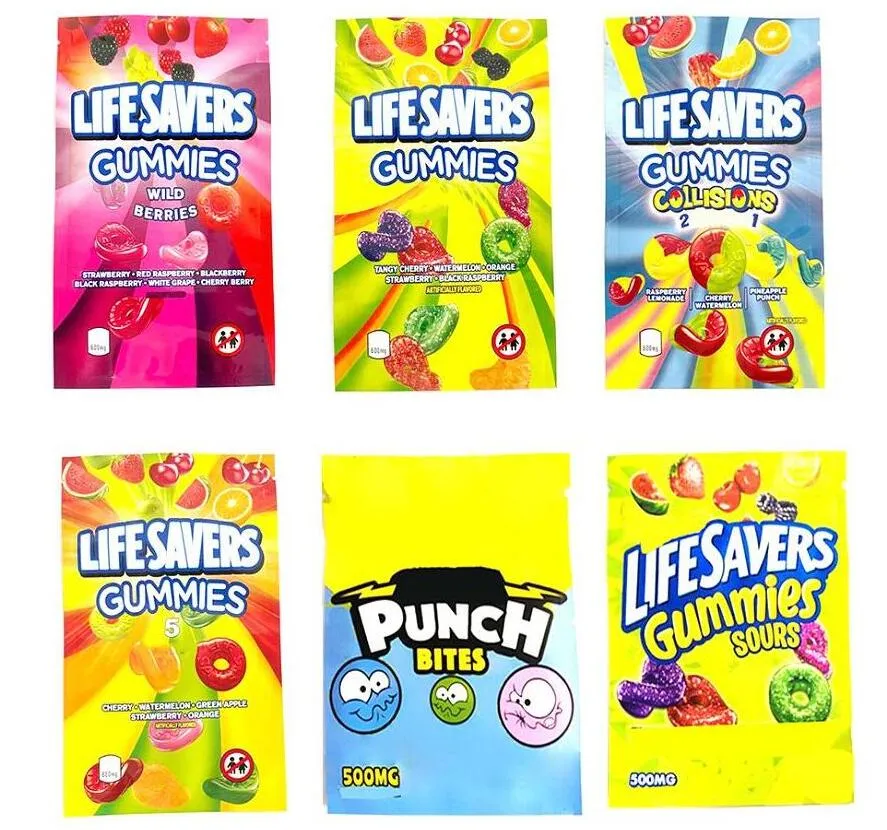 Wholesale Sours Sour Gummies LIFESAVERS Plastic Packaging Bag 420 Edible Package 500mg Gummy