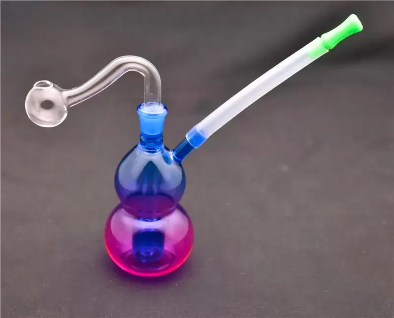 10mm weibliche lila Kürbisform Ölbrenner Glas Bubbler Raucherzubehör Wasserpfeife Bong mit Glasschale Silikonpeitsche Mundstück