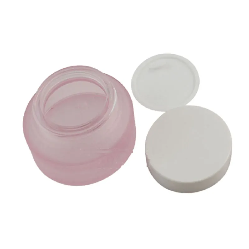 Frosted Matte Pink Glass Jar Empty Facial Cream Bottle Screw Cap With Inner Lid Cosmetic Packaging Container Portable Refillable Pots 15G 30G 50G