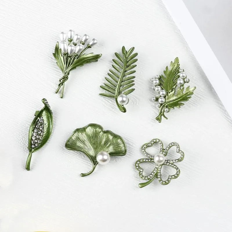 Pins Brooches Fashion Women Vintage Plant Leaf Retro Leaves Pearl Ginkgo Brooch Pin Corsage Classic Party Jewelry AccessoriesPins