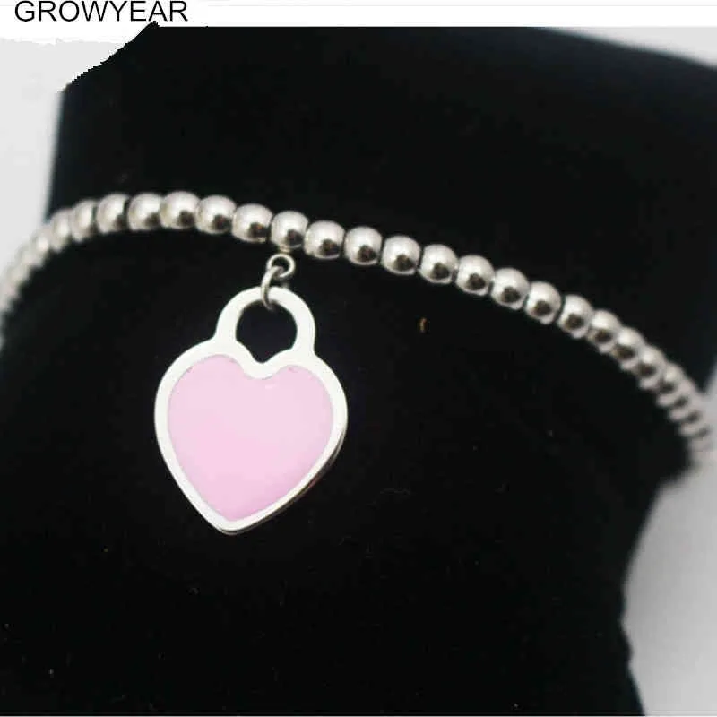 Silver Pink Love Heart Charm Bangle