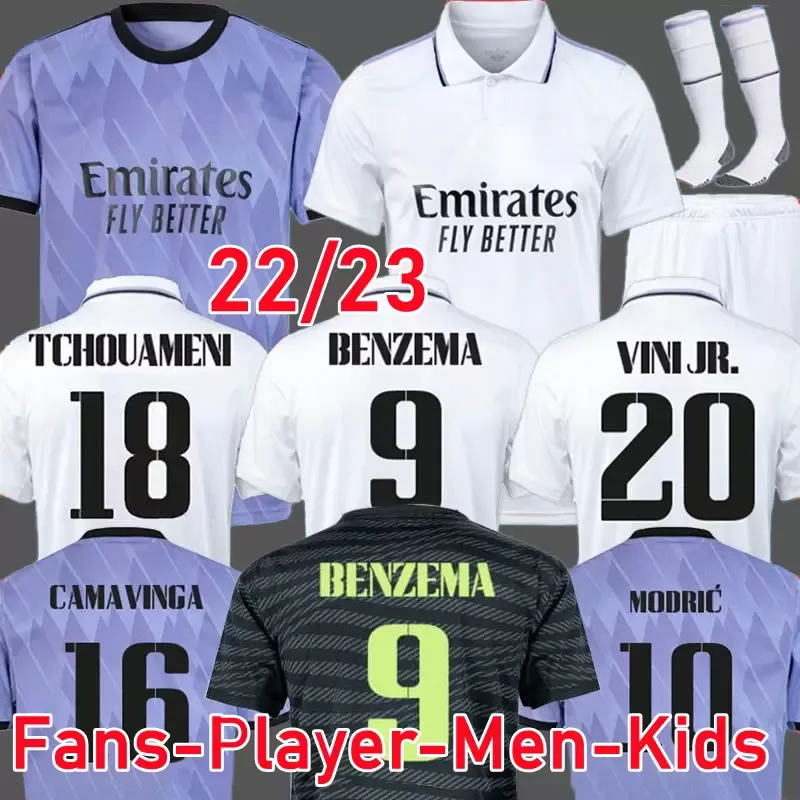 2022 Benzema Final Soccer Jerseys 22 23 Football Shirt Real Madrids Camavinga Vini Jr Alaba Hazard Asensio Modric Marcelo 2022 2023 Camiseta Men Kids Kit Kit Uniforms