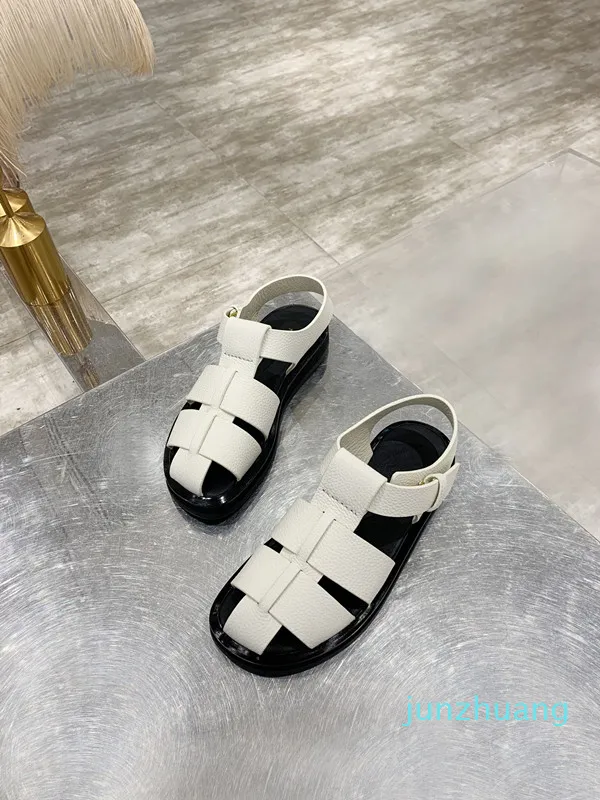 2022 SUMALS SANDALS SANDALS CLÁSSICOS VERSÁTIL EMPLESSO RETRO LITERÁRIO DE ALTA QUALIDADE DE CAUSA GENUINA SAPATOS DE SAPELO PLOTO BLANCO Tamanho 35-40