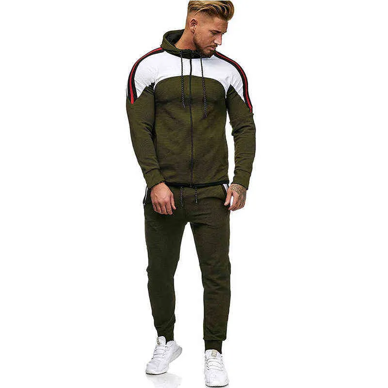 Men Define Fitness Training Gym Tracksuit Men Fashion Stripe Splice