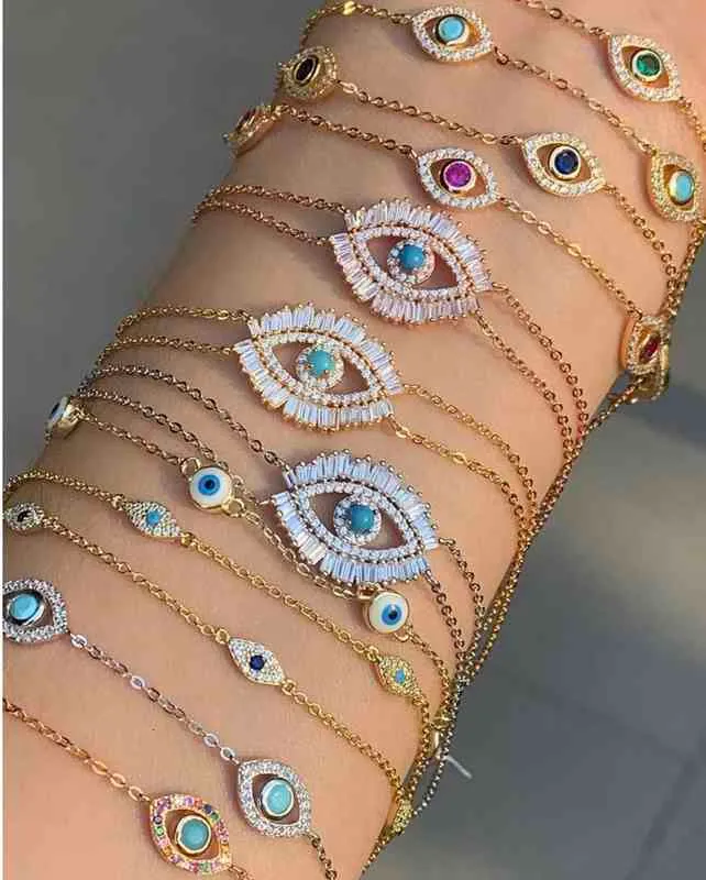 Bangle Designer Baguette Cubic Zirconia CZ Lucky Eye Armband 3 Färg lyxiga underbara kvinnor gåva turkoises pärla glänsande turkiska onda smycken