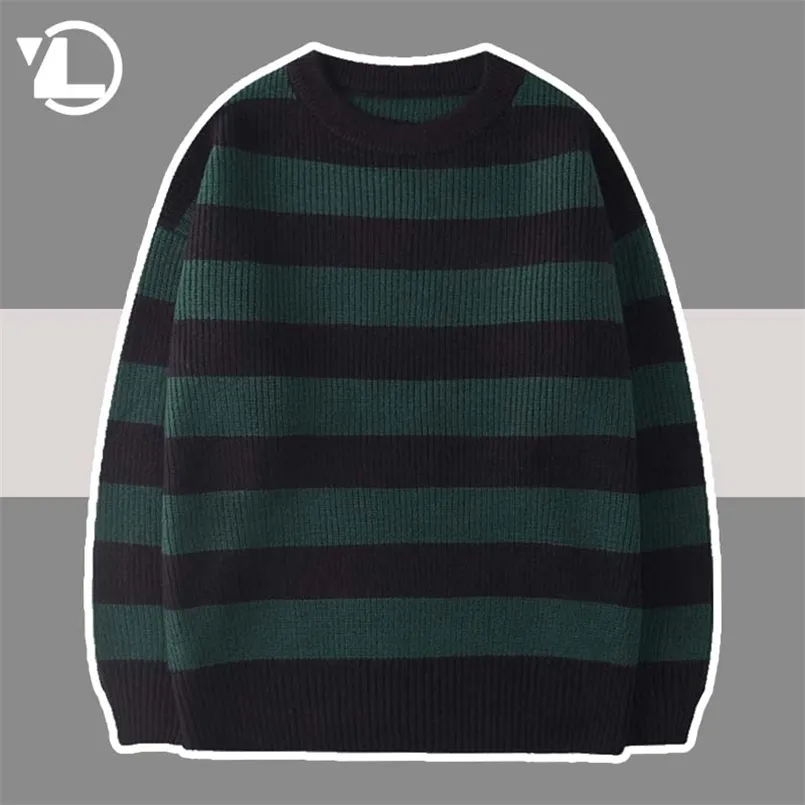 Suéter de malha listrado Homens homens vintage Tate Langdon Sweaters soltos harajuku verde quente etono pulôver unissex casual 220819