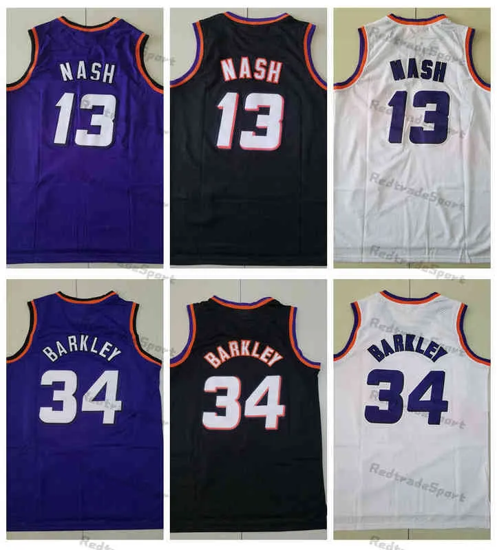 Vintage 1996-97 Maglie da basket Purple Bianco 13 Steve Nash 34 Charles Barkley 1992 Mens Cucited