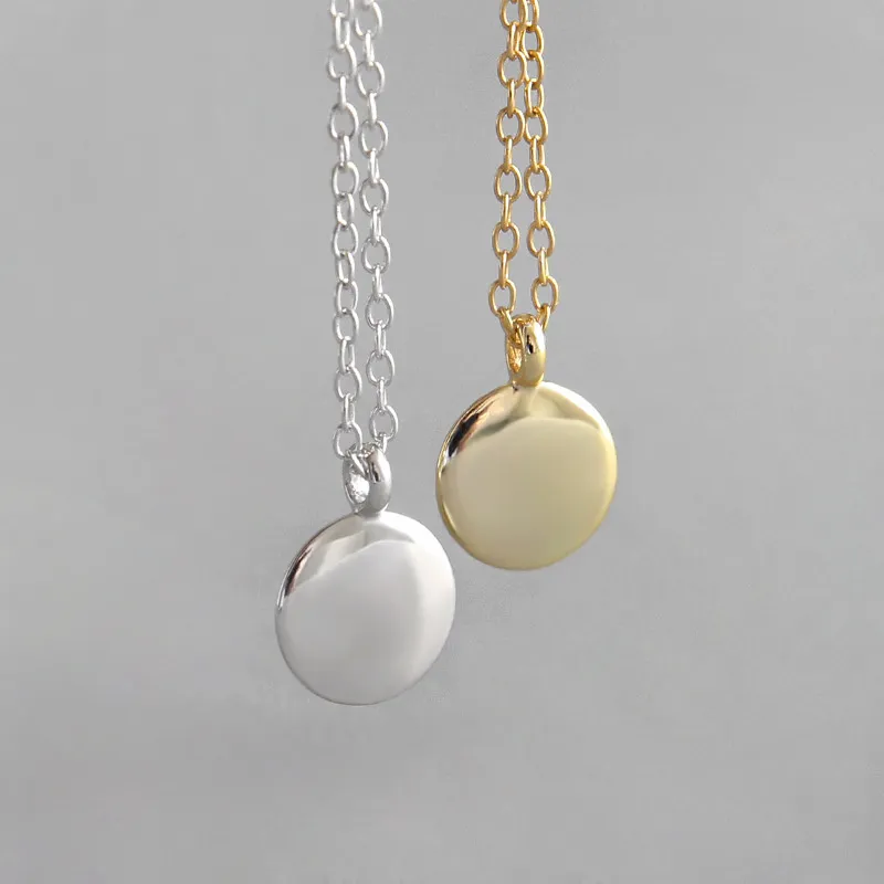 100% 925 Sterling Silver Layer Round Pendant Halsband Guldfärg Geometrisk charmhalsband för kvinnors smycken