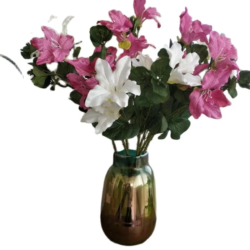 En faux blomma l￥ng stam bauhinia simulering h￶stliljan f￶r br￶llop hem dekorativa konstgjorda blommor