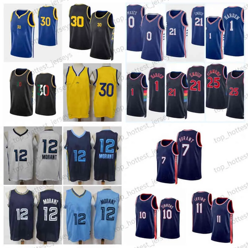 12 Ja Morant Harden 1 Tyrese 0 Maxey joel 21 embiid Ben Simmons kyrie irving 7 Durant Basketball Maglie cucite Alta qualità Verde Grigio Wh