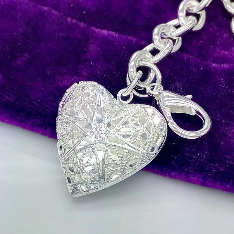 925 Sterling Silver Heart Photo Frame Pendant Bracelet For Women Charm Wedding Engagement Party Fashion Jewelry