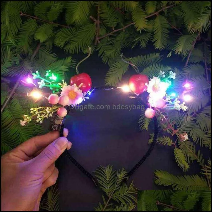 Fleurs décoratives Couronnes Enfants Adts Bandeau Mignon Led Glowing Elk Antlers Renne Cerf Chat Oreille Light Up Party Festival Y Bdesybag Dhwgm