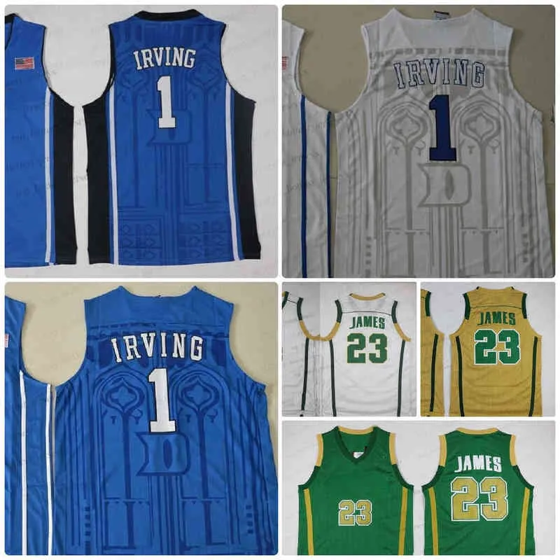 St Vincent High School Irish 23 Maillots NCAA Basketball Maillots Bleu 1 Irving Blanc Vert Cousu University College Jersey Uniformes Outdoo