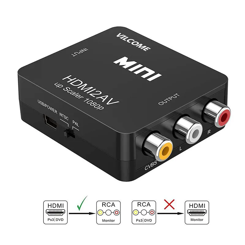 Connecteurs compatibles HDMI vers adaptateur de détartreur AV, boîtier de convertisseur vidéo Composite HD RCA AV/CVSB L/R vidéo 1080P, prise en charge PAL NTSC