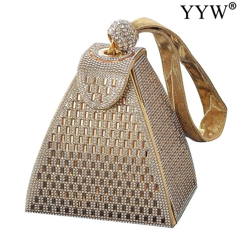 Малый клатч в форме пирамиды с золотыми вечерними сумками Роскошные свадебные клатчи Кошелек для вечернего платья 220818