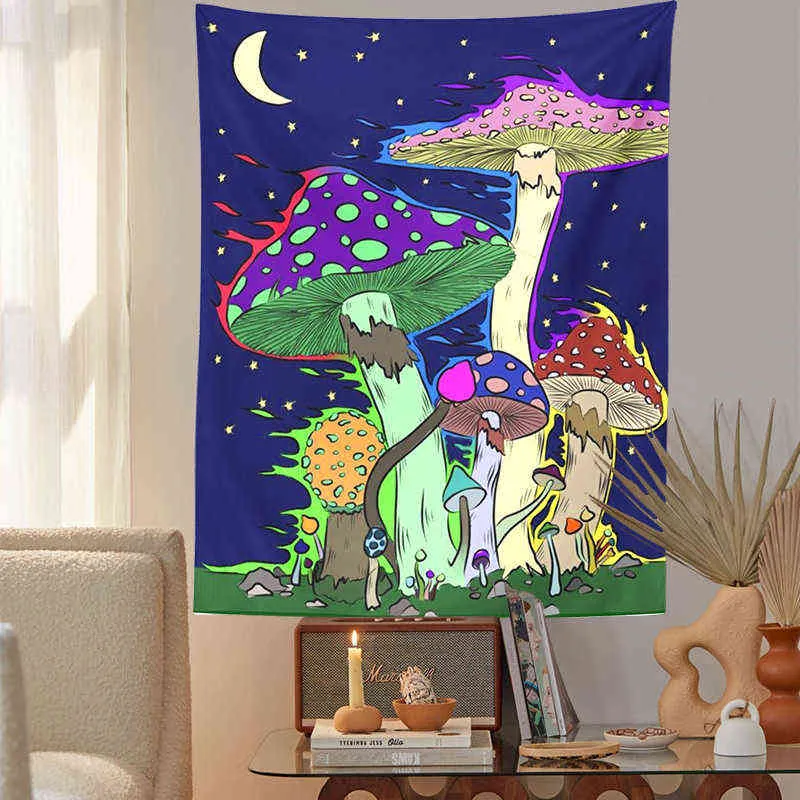 Trippy champignon tapisserie Hippie coloré tenture murale bohème gitane psychédélique Tapiz sorcellerie chambre décor à la maison J220804