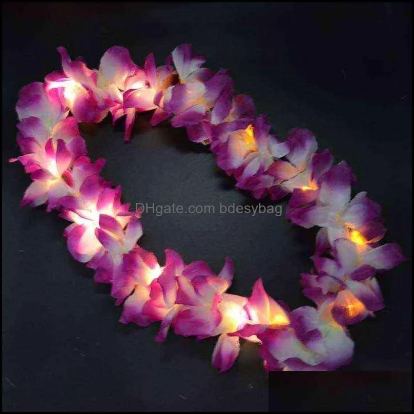 1pcs women girl led lights hawaii flower leis hair band garland hula luau glow wreath necklace party birthday wedding christmas