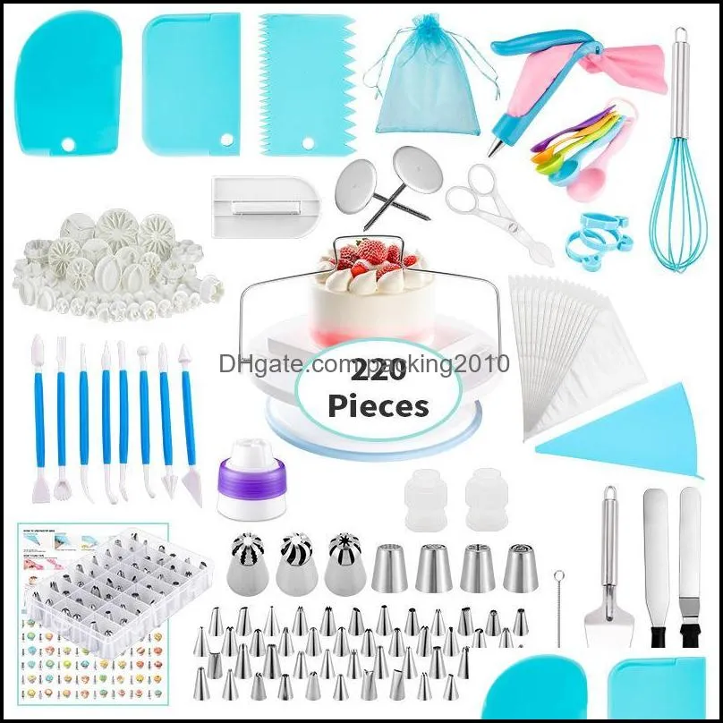 Baking Pastry Tools 220Pcs Mtifunction Cake Turntable Set Decorating Kit Nozzle Fondant Tool Kitchen Dessert Supplies D Packing2010 Dhc1F