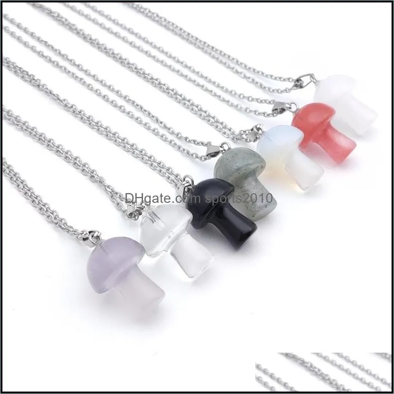 Artes y artesanías 20 mm Estatua de setas Piedra de vidrio Tallado Colgante Reiki Curación Pulido Gema Collar para mujeres Joyería Deportes 2010 DHHTZ