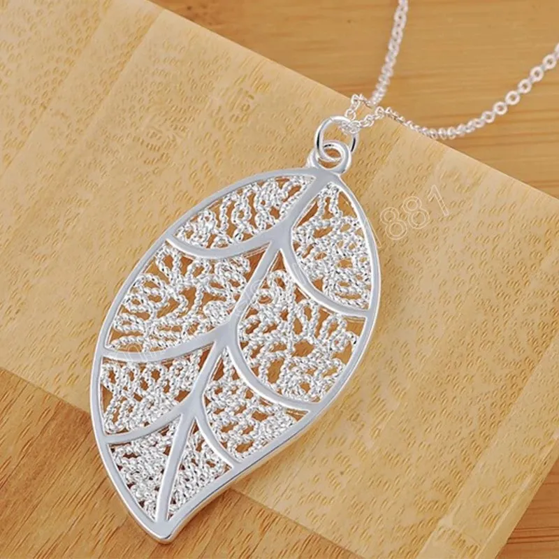 925 Sterling Silver Leaf Pendant Necklace For Women Fashion Wedding Engagement Party Charm Jewelry