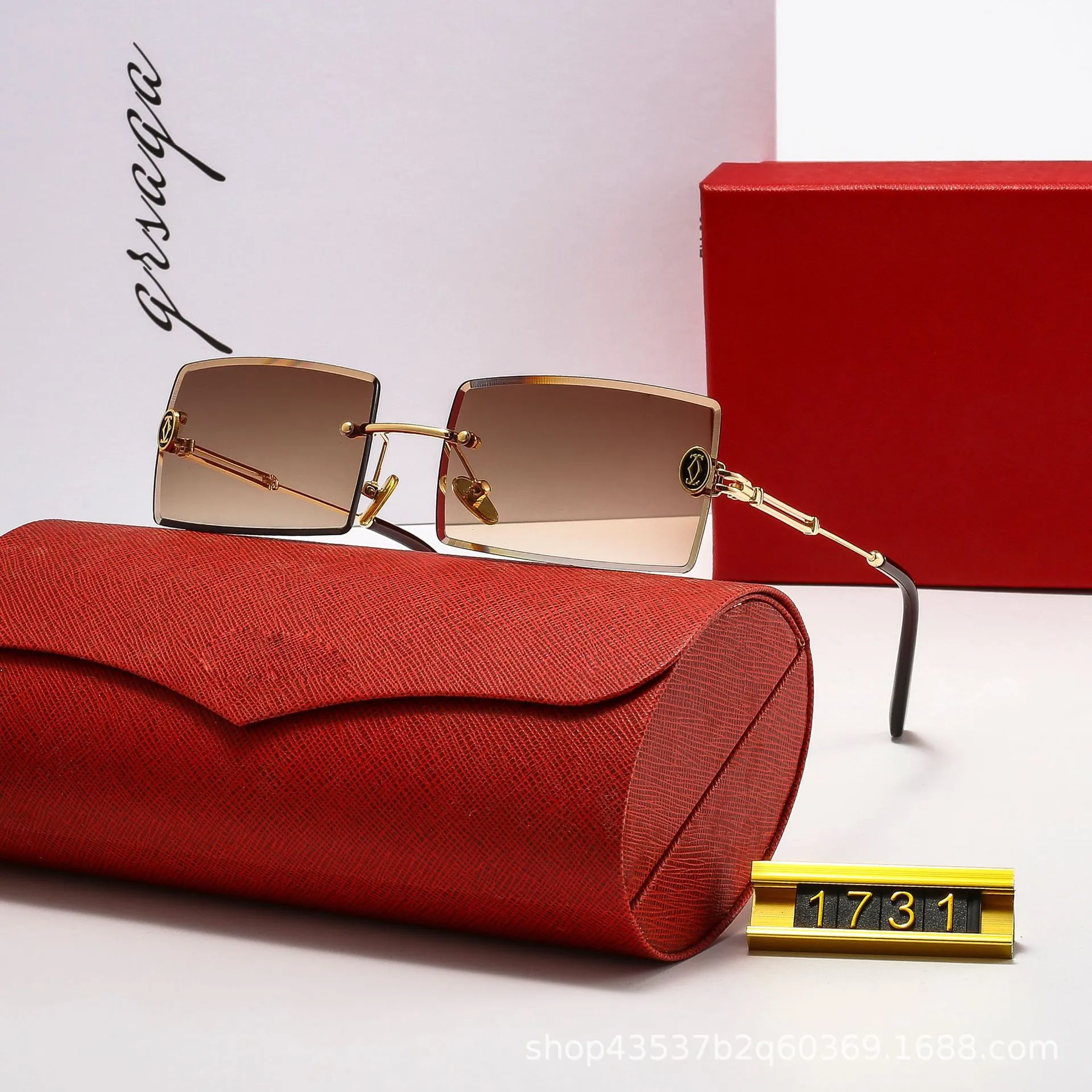 Metal Frameless Rectangle Sunglasses with UV400 Protection Rimless-Rectangle-Sunglasses-  main image 3