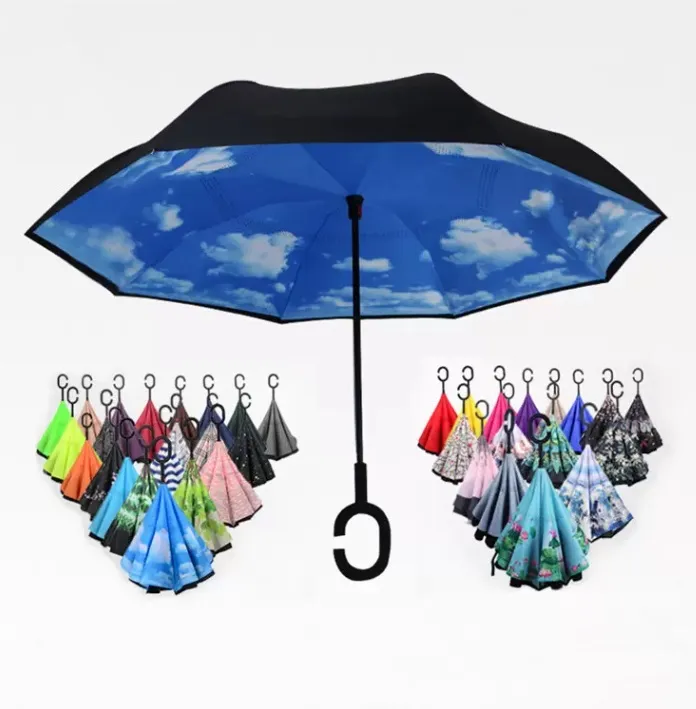 Folding Reverse Umbrella 52 Styles Double Layer Inverted Long Handles