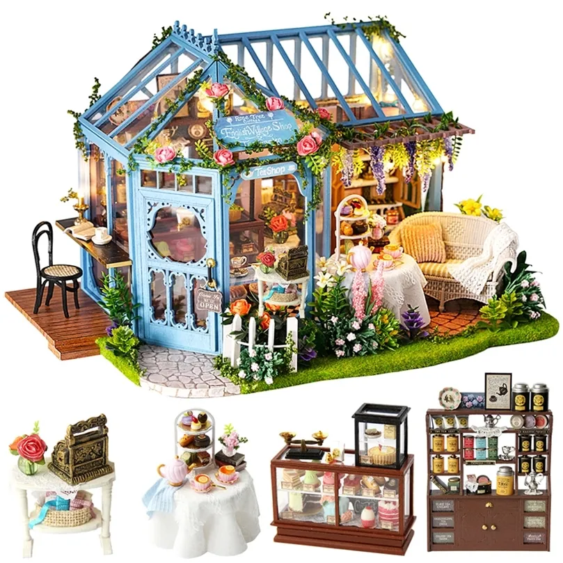 Симпатичный кукольный домик DIY DIY DOULHOUSE Деревянные кукольные дома миниатюрные кукольные домики комплект Casa Music Led Toys for Kids Birthday Gift A68A MX200414