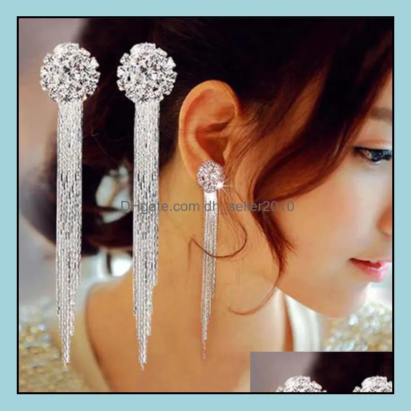 Charm Luxury Rhinestone Crystal Long Tassel Earrings For Women Bridal Drop Dangling Party Wedding Jewelry Gifts Delivery Dhseller2010 Dht47