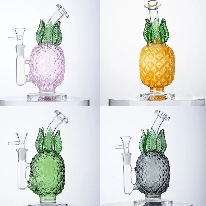 Unika ananas vattenpipa återvinnare bubbler tjockt glas vatten bongs rökning tillbehör dab oljeriggar med skål WP2194