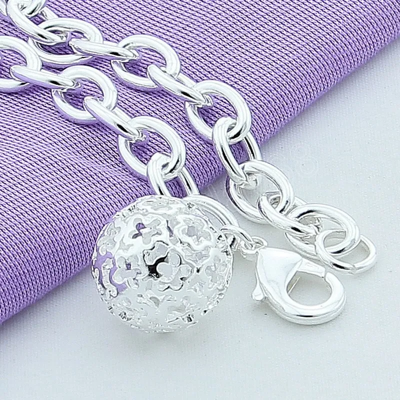 925 argent Sterling rond creux boule pendentif Bracelet pour femmes charme mariage fiançailles mode fête bijoux