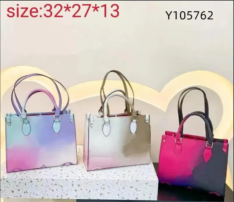 HH Sunrise Pastel Onthego PM 25CM Totes Bag M59856 Bolsa colorida feminina de grife On The Go 2024 COLEÇÃO PRIMAVERA NA CIDADE Carteira de corpo cruzado de lona revestida rosa