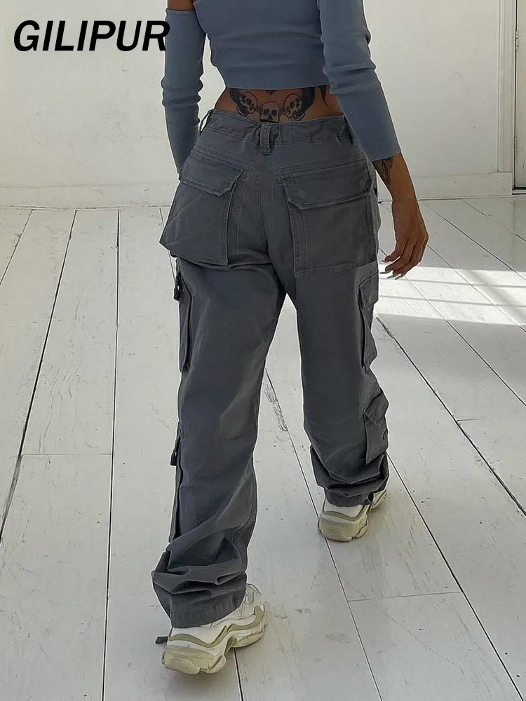 Vintage High Waist Denim Cargo Pants For Women Casual Baggy Style