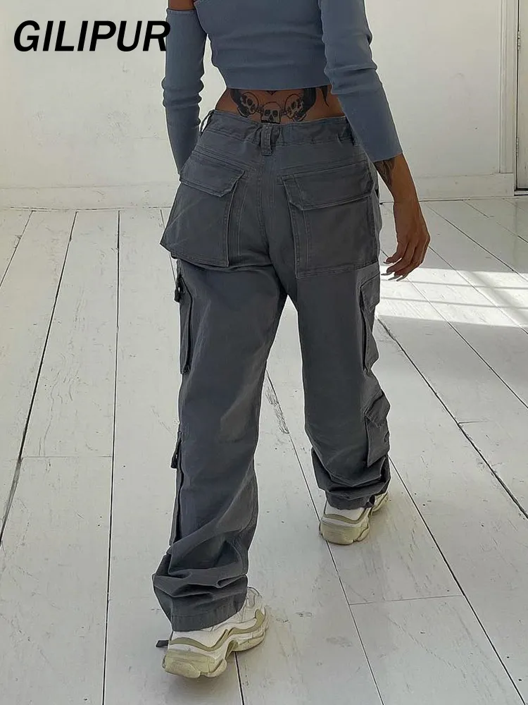 Vintage High Waist Denim Cargo Pants For Women Casual Baggy