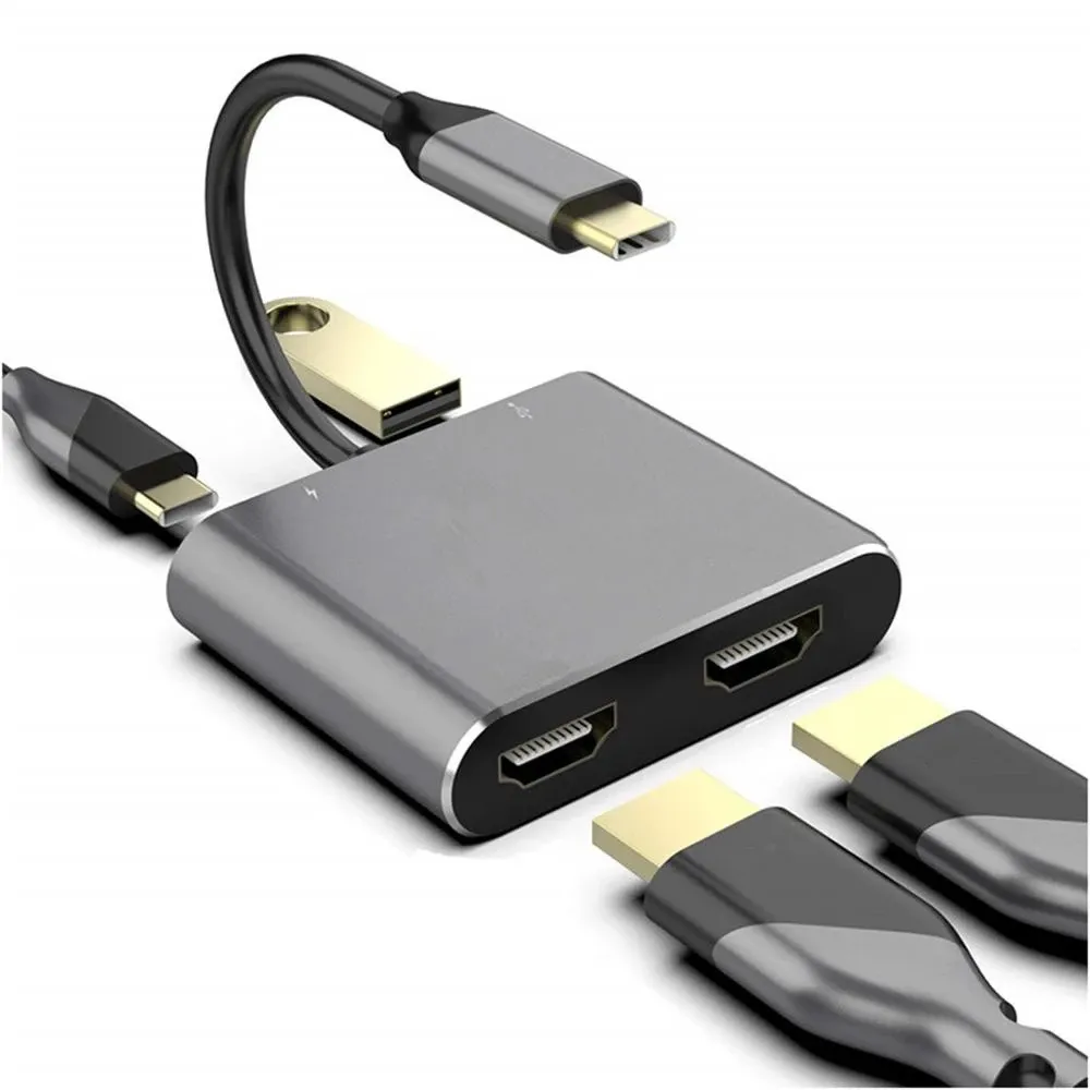 Adaptador USB C Hub 4K 60hz a Dual HDMI compatible con expansi n de pantalla tipo C estaci n de acoplamiento para Macbook Laptop tel fono m vil PC