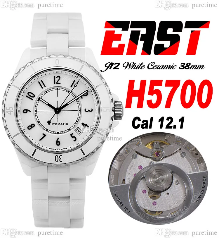 EAST J13 38mm H5700 A12.1 Automatik Herren Damen Unisex Uhr Korea Keramik Weißes Zifferblatt Nummernmarkierungen Keramikarmband Super Edition Damenuhren Puretime