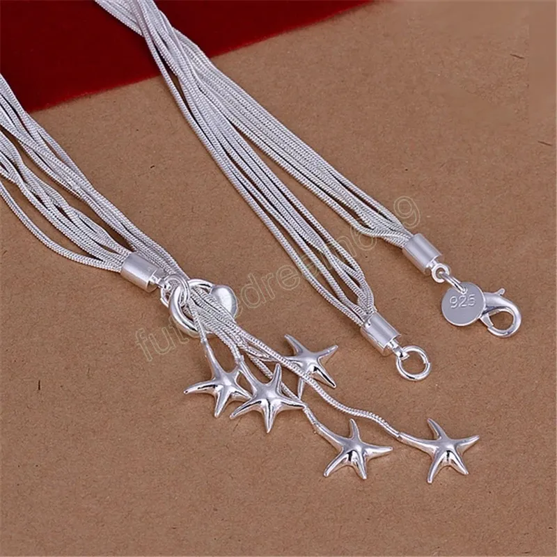 925 Sterling Silver Five Star Snake Chain Necklace for Women Charm Wedding Engagement Party Fashion Jewelry