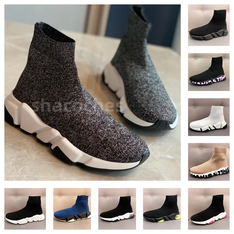 Till kvalitetsdesigner Socks Casual Shoes Platform Mens Shiny Knit Speed ​​2.0 Trainer Runner Sneaker Sock Shoe Master präglade kvinnors sneakers BBSPEEDS TOOPIES PARIS