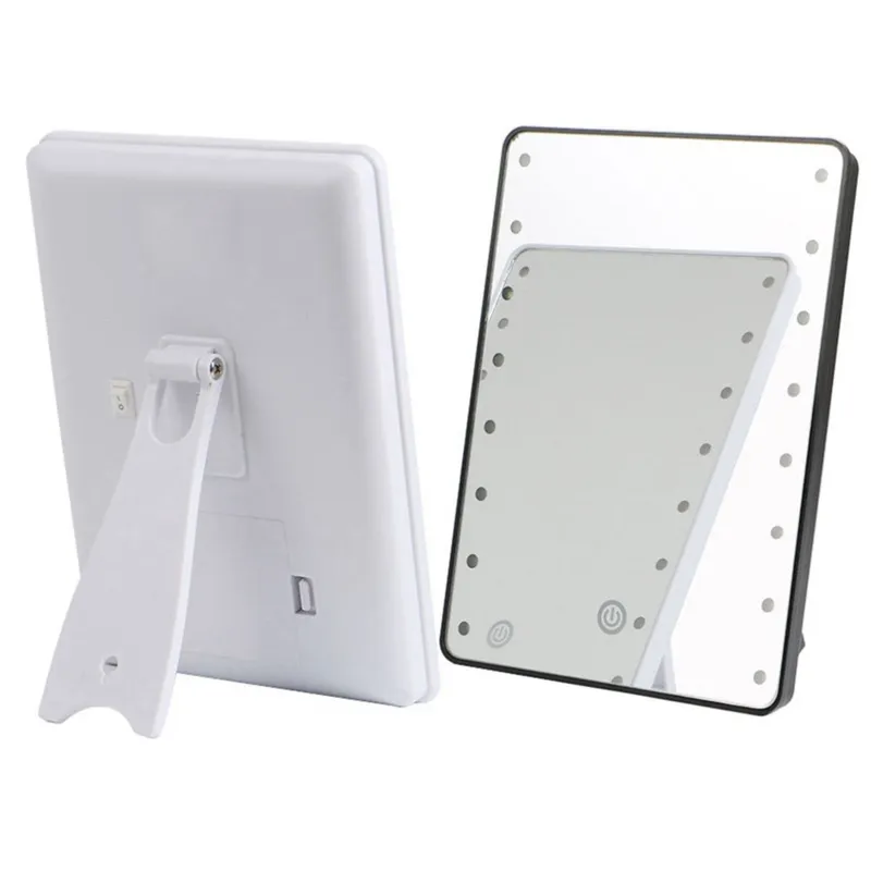 Espelhos compactos espelho de maquiagem com 16 LEDs Cosmetic Press Dimmer Switch Operado por bateria para a mesa Top banheiro quarto TravelCompact