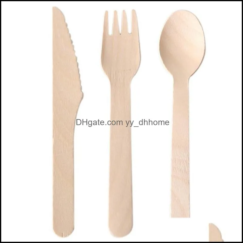 Ensembles de vaisselle 100pcs couverts en bois jetables couteau cuillères fourchette pique-nique faveurs de mariage costume de voyage portable écologique d yydhhome Dhkwc