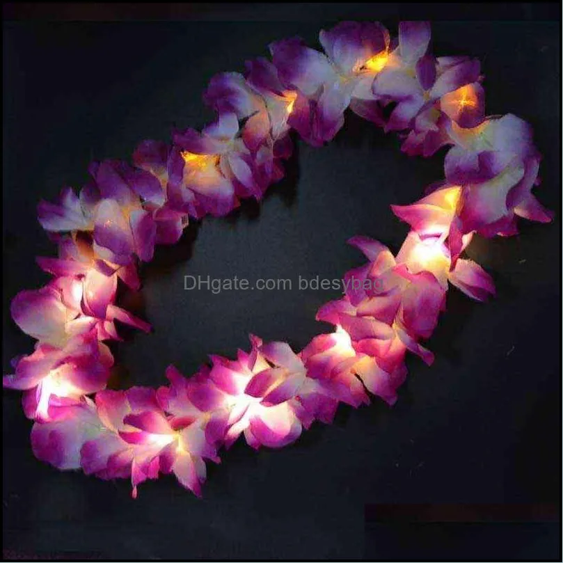 1pcs women girl led lights hawaii flower leis hair band garland hula luau glow wreath necklace party birthday wedding christmas