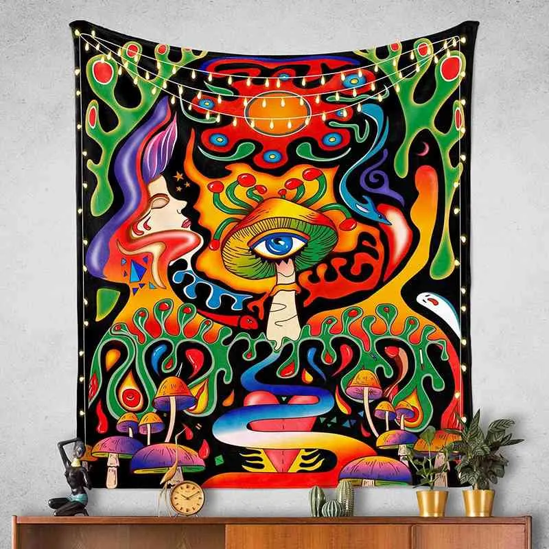 Psykedelisk svamp mattvägg hängande färgglada trippy vertikala hippy ögonmattor för sovrum vardagsrum sovsal j220804