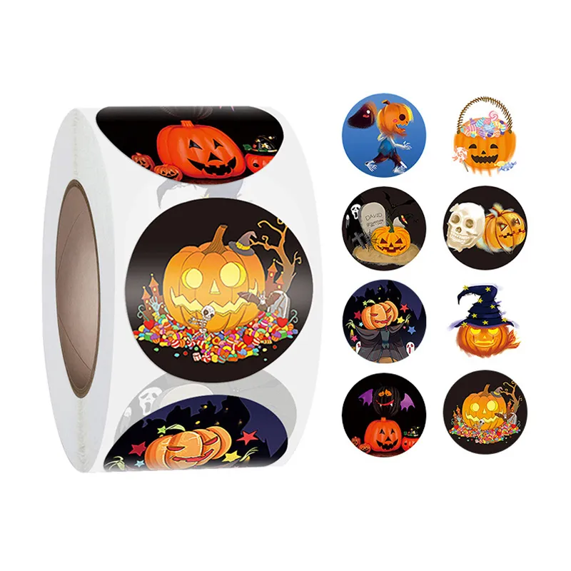 Halloween klistermärke 500 st/rullar kreativ presentförpackning dekoration klistermärken semestergåvor förpackning ornament leveranser