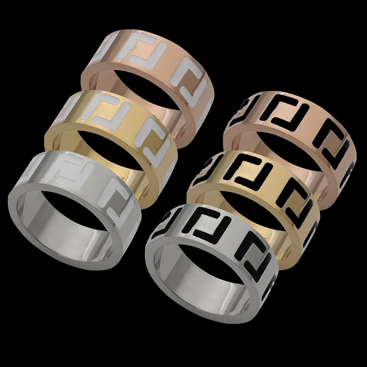 Hochwertiger Hochzeitsschmuck, Verlobungsgeschenk für Frauen, Designer-Paar-Emaille-Ringe, 925er-Silber-Gold-Ring, Damen-F-Ring mit Staubbeutel